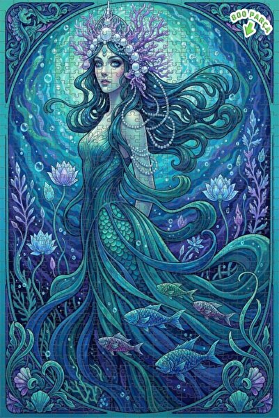 Teona Ahşap لغز خشبي بإطار مزدوج الطبقات بمظهر لوحة زيتية لحورية البحر الخيال...