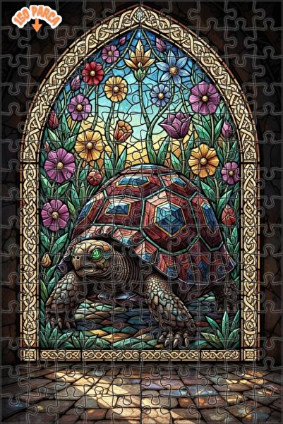 Teona Ahşap لغز خشبي مؤطر بطبقتين بتصميم فني من الزجاج الملون على شكل سلحفاة ...