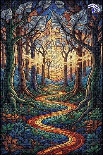 Teona Ahşap لغز خشبي بتصميم طريق الغابة الزجاجي الملون، لغز خشبي بإطار مزدوج ...