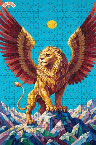 Teona Ahşap لوحة فنية خشبية مؤطرة بطبقتين على شكل أسد مجنح بمظهر لوحة زيتية 5...