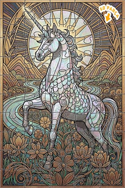 Teona Ahşap لغز خشبي بإطار مزدوج الطبقات بمظهر فني سحري على شكل وحيد القرن 50...