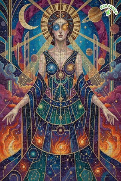 Teona Ahşap لوحة فنية خشبية مؤطرة بتصميم آرت ديكو على شكل المرأة في الكون، 80...