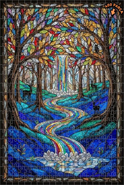 Teona Ahşap لغز خشبي فني ملون على شكل شلال الغابة السحرية، لغز خشبي بإطار مزد...