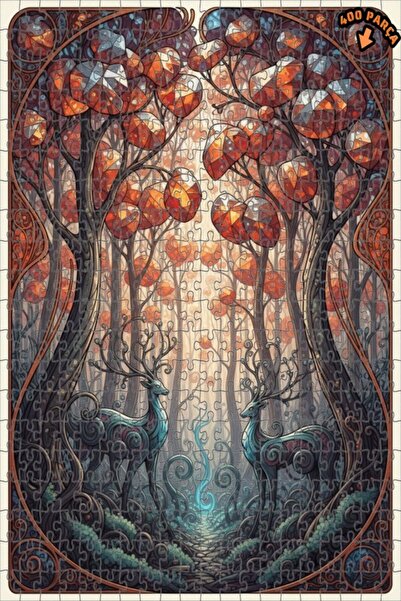 Teona Ahşap لغز خشبي مؤطر بطبقتين بمظهر لوحة زيتية لغزلان الغابة السحرية 400 ...