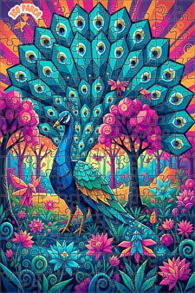 Teona Ahşap Majestic Peacock Colorful Oil Painting Double-Deck Framed Wooden ...