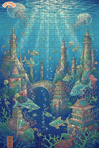 Teona Ahşap لغز فني على شكل مدينة قديمة تحت الماء بمظهر مائي 500 قطعة 50×30