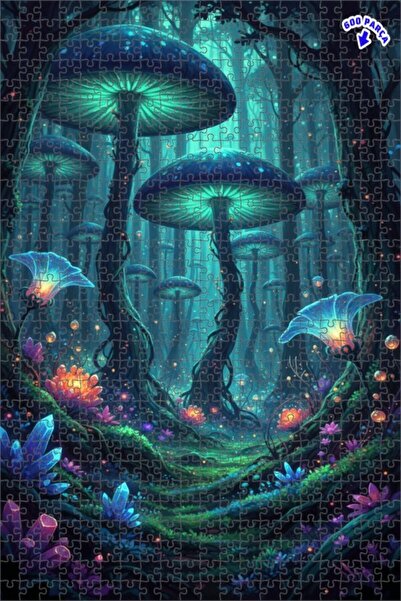 Teona Ahşap لغز خشبي مؤطر بطبقتين مزين بفطر الغابة السحرية وزهور كريستالية، 6...