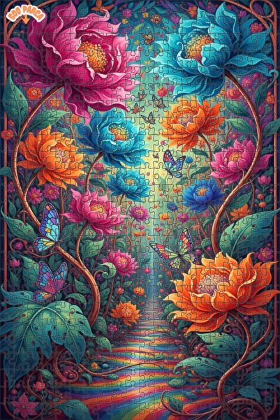 Teona Ahşap Magical Butterfly Garden Oil Painting Look Double Layer Framed Wo...