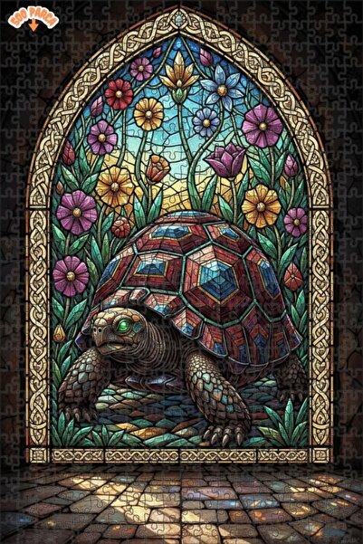 Teona Ahşap لغز خشبي مؤطر بطبقتين بتصميم فني من الزجاج الملون على شكل سلحفاة ...