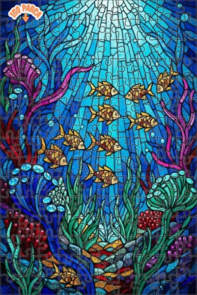 Teona Ahşap لغز خشبي بتصميم مجموعات أسماك ملونة تحت الماء بمظهر فسيفساء زجاجي...