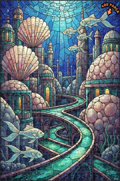 Teona Ahşap لغز خشبي بإطار ذو طابقين بمظهر فسيفساء زجاجي لمدينة سحرية تحت الب...