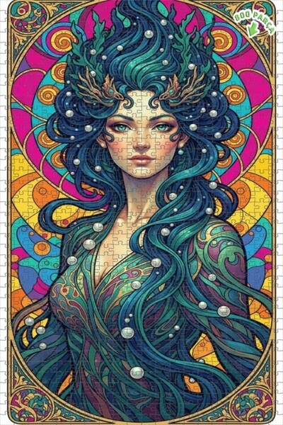 Teona Ahşap لغز خشبي بتصميم فن الآرت نوفو بمظهر لوحة زيتية لحورية البحر السحر...