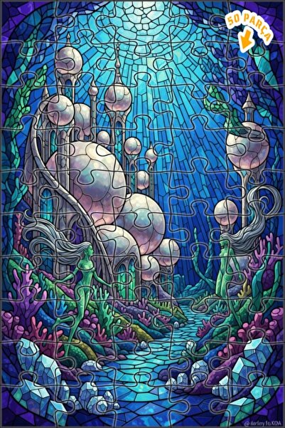 Teona Ahşap لغز خشبي فني من الزجاج الملون على شكل قلعة حورية البحر السحرية 50...