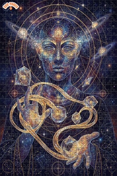 Teona Ahşap لوحة فنية تصور الحكمة الكونية بمظهر لوحة زيتية، لغز خشبي بإطار مز...