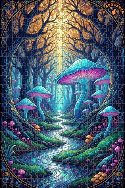 Teona Ahşap لغز خشبي مؤطر بطبقتين من فن فطر الغابة السحرية 400 قطعة 35x35