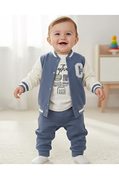 VOY KİDS طقم ملابس للأولاد الصغار موسمي C مطرز 6-9-12-18-24 شهرًا مكون من 3 ق...