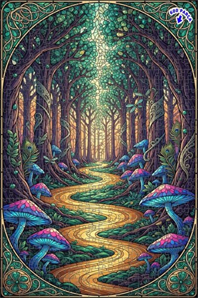 Teona Ahşap لغز خشبي مؤطر بطبقتين من مسار الغابة السحرية 600 قطعة 50x35