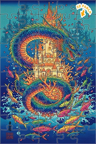 Teona Ahşap لغز فن قلعة التنين 50 قطعة 15x25