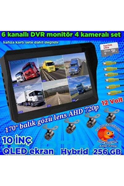 Twogo LEDSİZ 4 ADET AHD 720P BALIK GÖZÜ KELEBEK KAMERA 6 KANALLI 10 İNÇ QLED ...