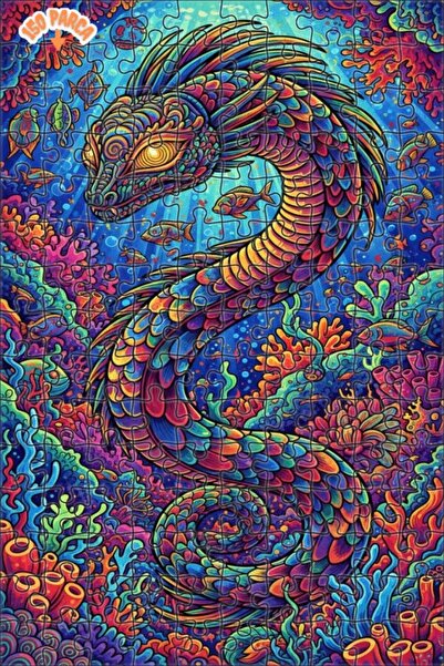 Teona Ahşap لغز خشبي بإطار مزدوج الطبقات بمظهر لوحة زيتية لتنين البحر الملون ...