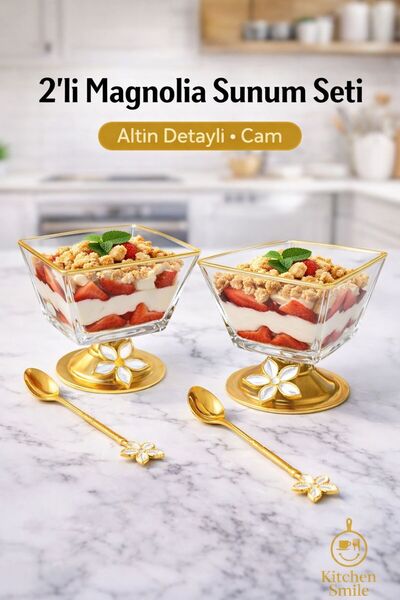 Kitchen Smile Metal Gold Ayaklı Kase Magnolia Kasesi Çok Amaçlı Dekoratif Kase