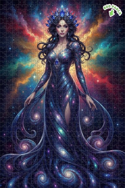 Teona Ahşap Galaxy Queen Oil Painting Look Double Layer Framed Wooden Puzzle ...