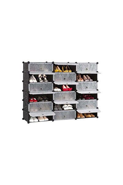 Miskat Trading 18 Cube Modular Shoe Cabinet Black/White 141x37x111cm
