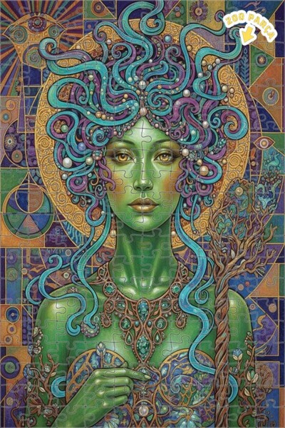 Teona Ahşap لغز خشبي مؤطر بطبقتين على طراز ميدوسا الأخضر 200 قطعة 25x35