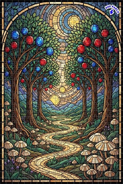 Teona Ahşap فن الزجاج الملون لطريق الغابة السحرية 600 قطعة 50x35