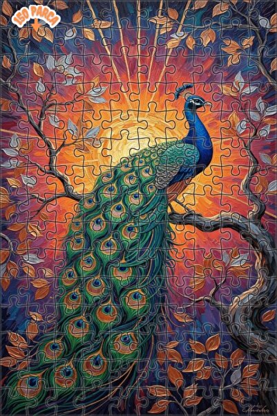 Teona Ahşap Magnificent Peacock Oil Painting Look Double-Decker Framed Wooden...