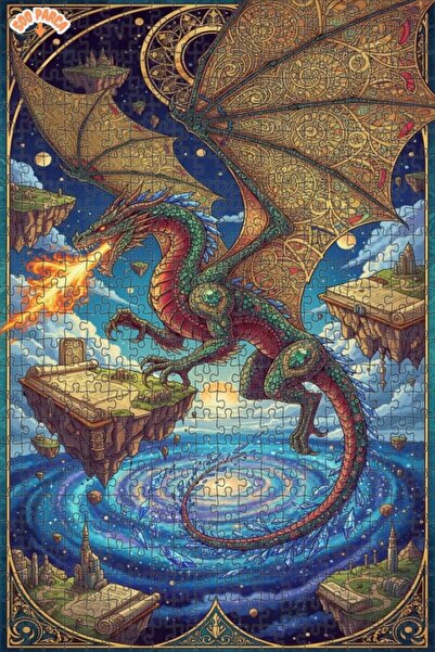 Teona Ahşap لغز خشبي مؤطر بطبقتين من فن التنين السحري 500 قطعة 50x30