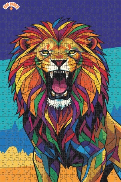 Teona Ahşap Lion's Colorful Modern Art Illustration Wooden Puzzle 500 Pieces ...