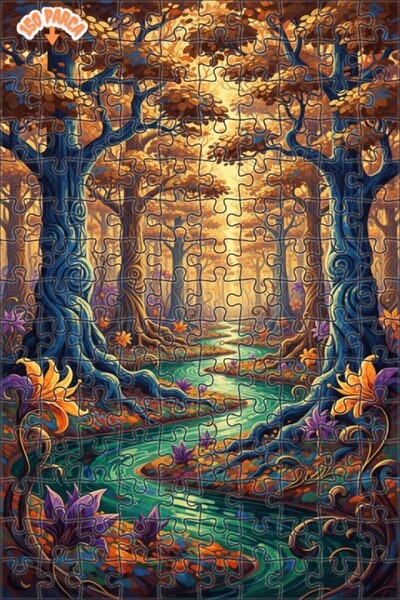 Teona Ahşap لغز خشبي مؤطر بطبقتين بمظهر لوحة زيتية لجسر نهر الغابة الخيالية 1...