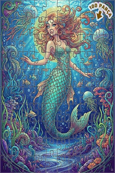 Teona Ahşap لوحة فنية بتصميم حورية البحر بمظهر لوحة زيتية، لغز خشبي بإطار مزد...