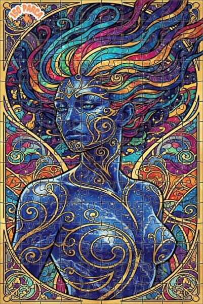 Teona Ahşap Gorgeous Galaxy Woman Oil Painting Look Double Layer Framed Woode...