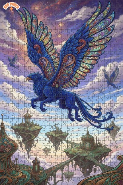 Teona Ahşap لغز خشبي بإطار مزدوج الطبقة مطبوع عليه فن الجريفين الأزرق ذو الأج...