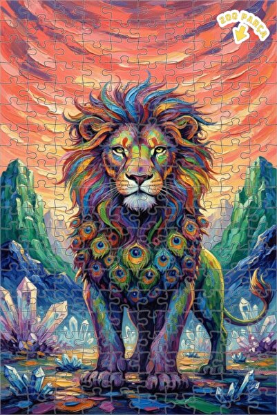 Teona Ahşap لغز خشبي ملون بنمط الأسد بمظهر اللوحات الزيتية مع إطار مزدوج الطب...