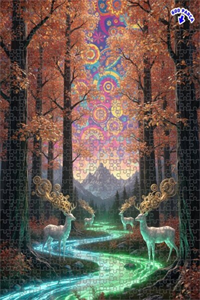 Teona Ahşap لغز خشبي مؤطر بطبقتين لغزلان الغابة الغامضة 600 قطعة 50×35