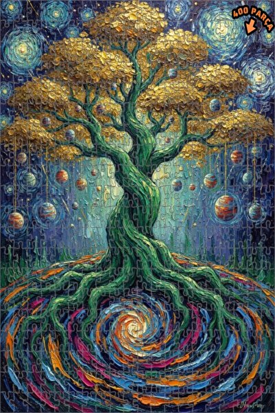 Teona Ahşap لغز خشبي بإطار مزدوج الطبقات بتصميم شجرة الحياة مع أوراق ذهبية، ي...