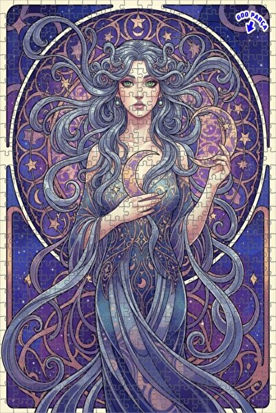 Teona Ahşap لغز خشبي بإطار مزدوج الطبقات بمظهر الألوان المائية لإلهة القمر 60...