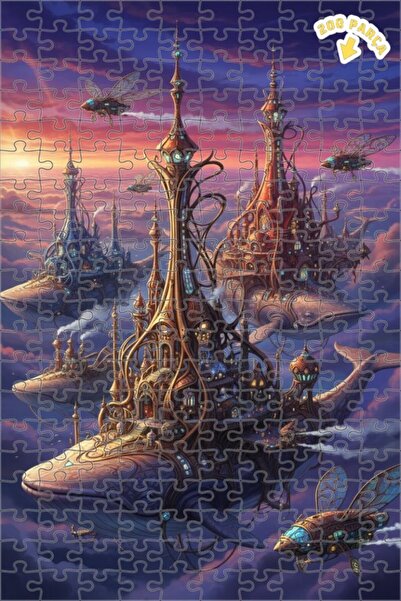 Teona Ahşap لغز خشبي بإطار مزدوج الطبقات بمظهر لوحة زيتية لمدن الحوت السماوية...