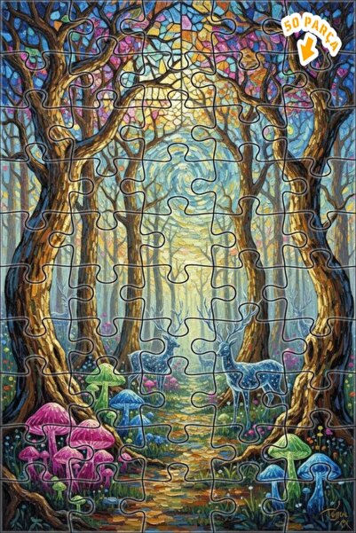 Teona Ahşap لغز خشبي بمظهر لوحة زيتية لغزلان الغابة الرائعة 50 قطعة 15×25