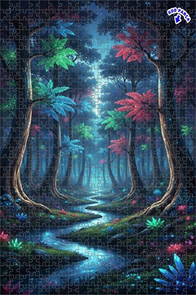 Teona Ahşap لغز خشبي مؤطر بطبقتين بمظهر الألوان المائية لجبل الغابة السحرية 6...