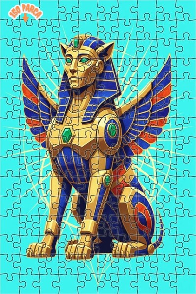 Teona Ahşap Golden Winged Egyptian Sphinx Digital Art Double Layer Framed Woo...