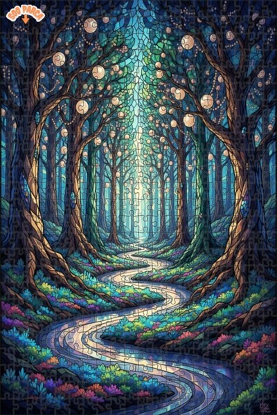 Teona Ahşap لغز خشبي مؤطر بطبقتين من مسار الغابة السحرية 500 قطعة 50x30