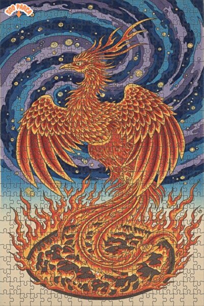 Teona Ahşap The Fire of Transformation Emerald Bird Double Layer Framed Woode...