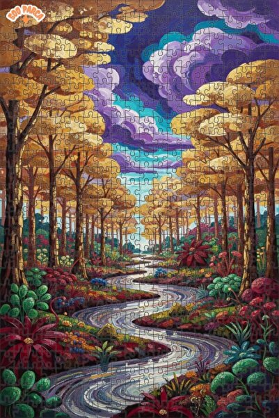 Teona Ahşap لوحة فنية لمشهد نهر الغابة الساحرة بتأثير الزيت، لغز خشبي بإطار م...