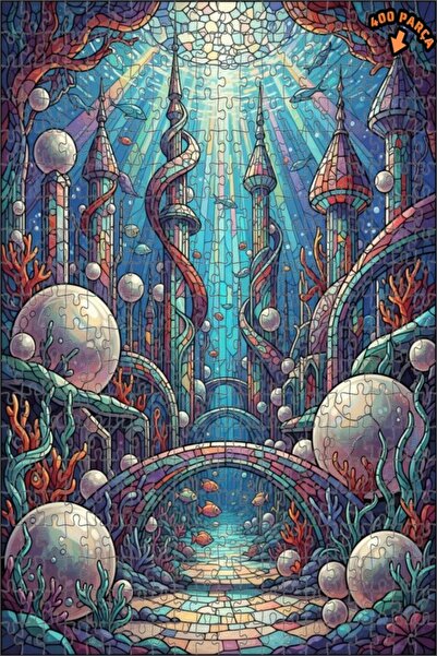 Teona Ahşap لغز خشبي مؤطر ذو طابقين بمظهر فسيفساء زجاجية لقلعة البحر الغامضة ...