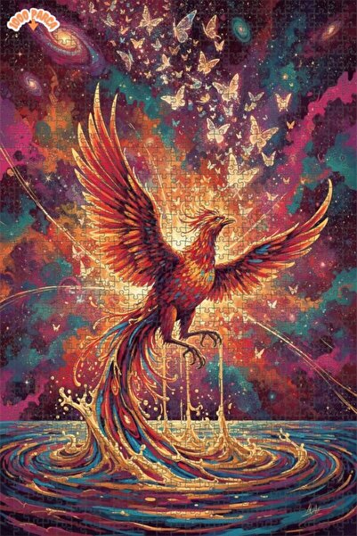 Teona Ahşap Muhteşem Anka Kuşu Galaksi Kelebek Sanatı Çift Katlı Çerçeveli Ah...