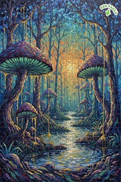 Teona Ahşap لغز خشبي بمظهر لوحة زيتية لغابة الفطر السحرية 800 قطعة 70×50